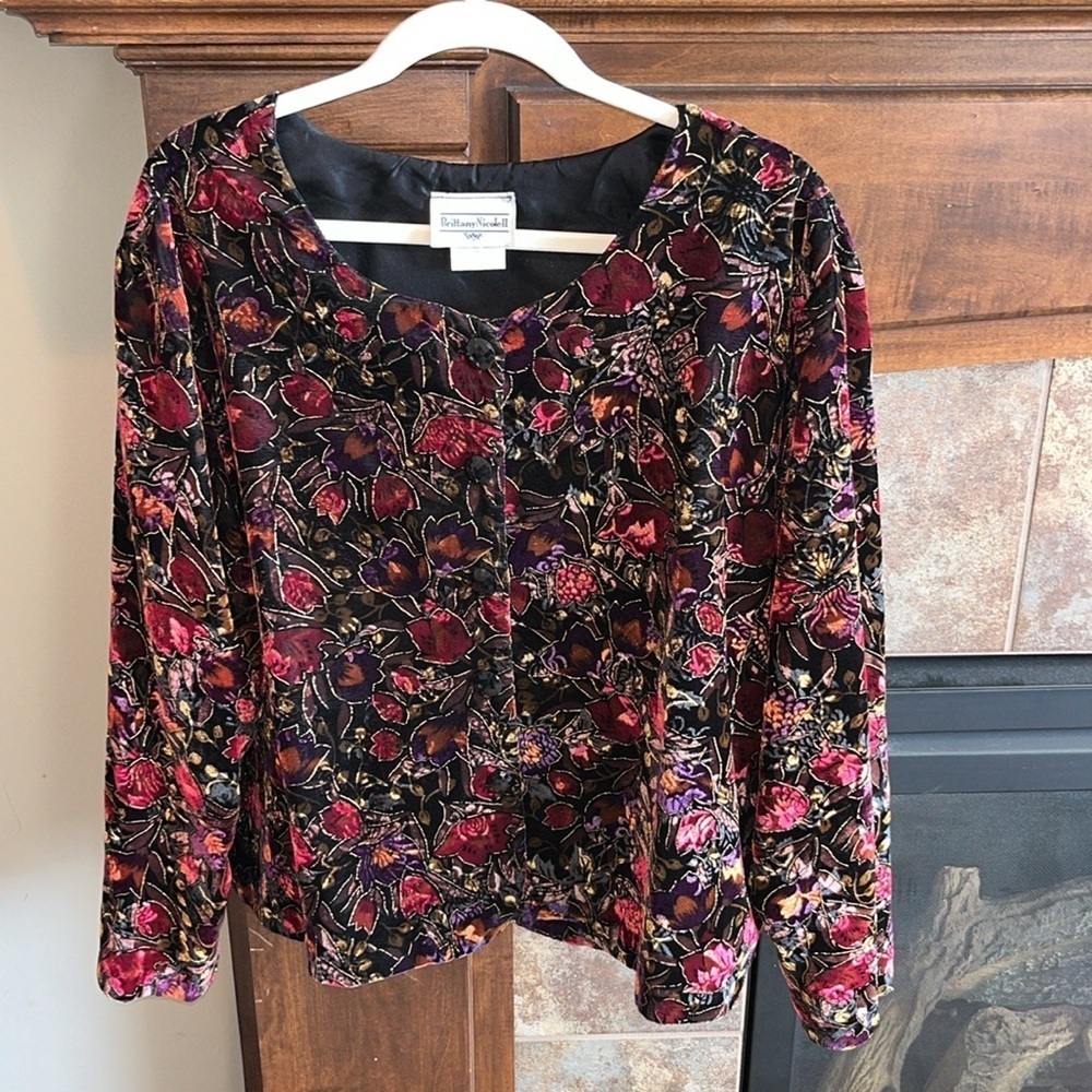 Elegant vintage floral velvety formal evening jacket blazer 20W cottagecore boho